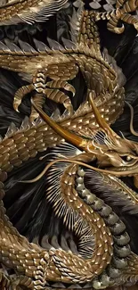 Golden dragon art on dark background, intricate and detailed.