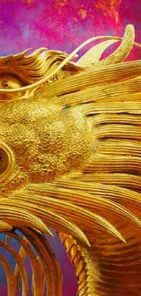 Gold dragon art with vibrant cosmic background.