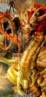 Golden dragon artwork with vibrant fantasy elements.