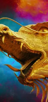 Golden dragon in vibrant fantasy colors, ideal for mobile wallpaper.