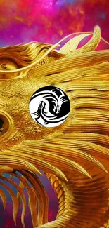 Golden dragon artwork with cosmic background