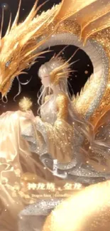 Fantasy artwork with golden dragon.