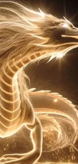 Golden dragon illuminates the mobile screen with ethereal fantasy art.