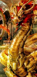 Golden dragon fantasy art with vibrant details.