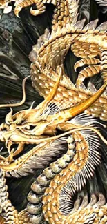 Intricate golden dragon design wallpaper for phones.