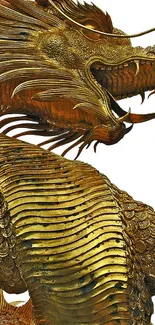 Golden dragon with intricate scales in vibrant mobile phone wallpaper.