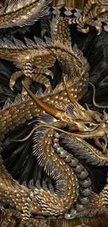 Intricate golden dragon mobile wallpaper design.