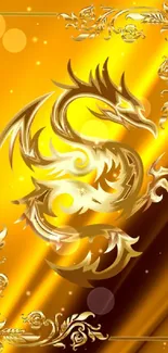 Golden dragon on a vivid yellow background with ornate frame.