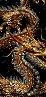 Golden dragon with intricate details on a phone wallpaper.