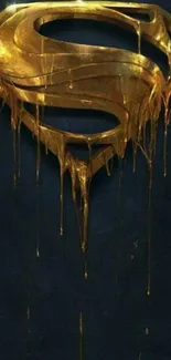 Golden dripping shield logo on dark background.