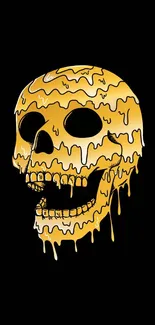 Golden dripping skull art on a dark background.