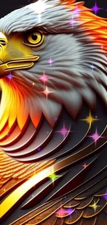 Fantasy eagle art with golden tones and colorful details for mobile wallpaper.