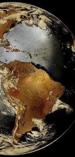 A golden Earth wallpaper showcasing continents and oceans.