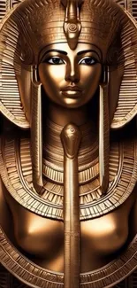 Golden Egyptian goddess statue art with intricate details for mobile wallpaper.