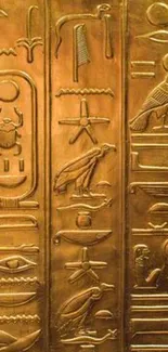 Mobile wallpaper with golden Egyptian hieroglyphs.