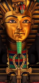 Golden Egyptian Pharaoh mask with mystical allure.