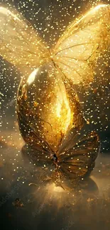 Golden butterfly mobile wallpaper with elegant design.