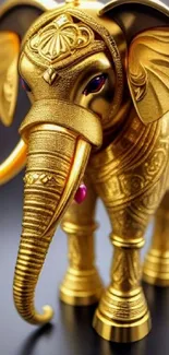 Gold elephant statue with intricate art design, perfect for mobile wallpaper.