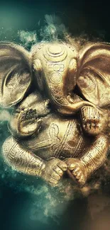 Golden elephant with a key, surrounded by a mystical aura.