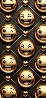 Golden emoji pattern wallpaper with smiling faces on dark background