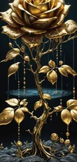 Golden enchanted rose with intricate details