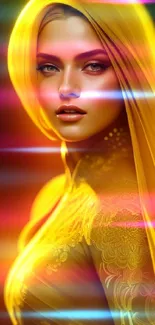 Ethereal portrait wallpaper with golden hues and vibrant colors.