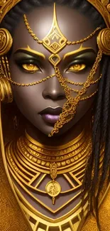 Ethereal portrait with golden jewelry and ornate design on mobile wallpaper.