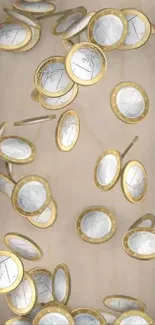 Falling golden euro coins against a neutral background.