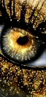 Close-up of a golden eye with artistic shimmer effect.