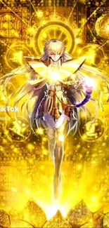 Golden fantasy anime character wallpaper with radiant glow.