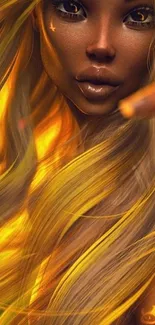 Golden fantasy art portrait with vibrant colors.