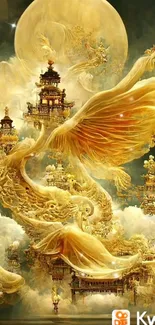 Golden fantasy castle wallpaper with intricate and mythical designs.