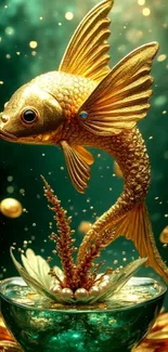 Fantasy golden fish art in a vibrant setting.