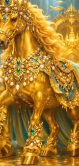 Golden horse with jeweled decorations