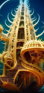 Golden fantasy tower with intricate details and vibrant design.