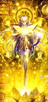 Golden anime warrior with luminous aura