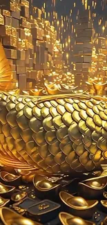 Golden fish and coins create a opulent fantasy design.