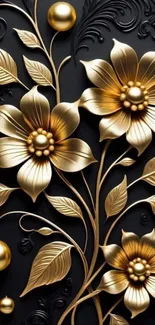 Golden flowers on a dark background mobile wallpaper.