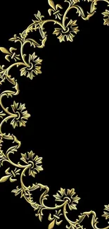 Golden floral design on black background mobile wallpaper.