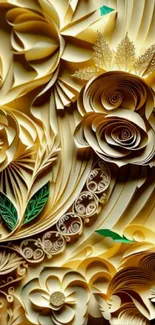 Intricate gold floral paper art wallpaper.