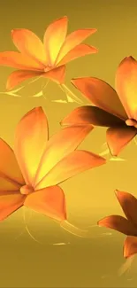 Vibrant golden floral wallpaper with orange flowers.