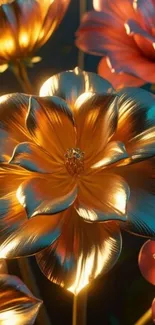 Golden metallic flower with 3D highlights.