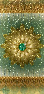 Luxurious gold flower on green background wallpaper.