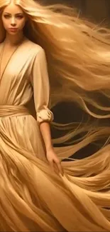 Ethereal artwork of a woman with long, flowing golden hair.