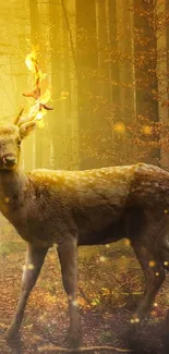 Mystical deer glowing in a golden forest.