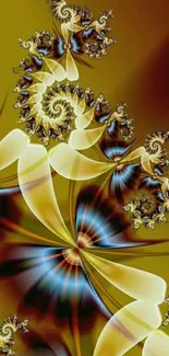 Intricate golden fractal art with swirling patterns.