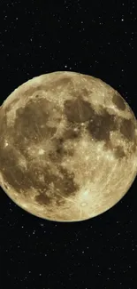 Golden full moon against a starry night backdrop.