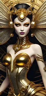 Elegant futuristic fantasy character with golden details in a vibrant design.