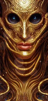 Intricate golden futuristic mask art.