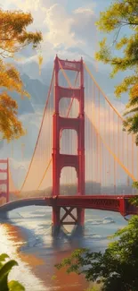 Golden Gate Bridge in vibrant autumn colors.